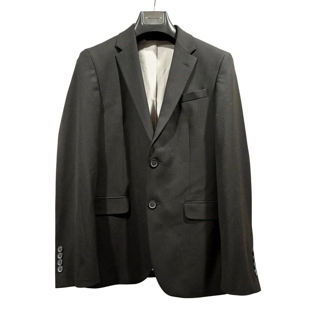 Egara Mens Skinny Fit Stretch Blazer Jacket Black 36 Short Two Button Prom
